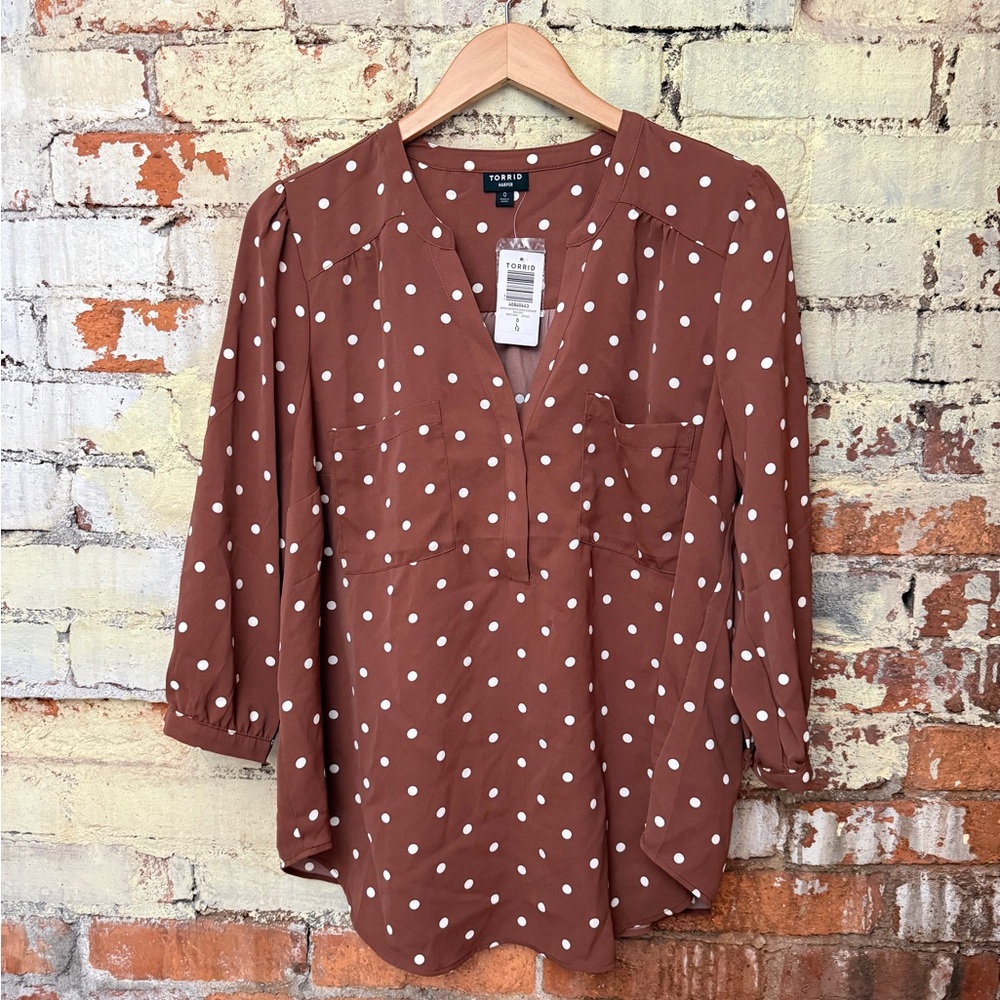 Torrid Brown Polka Dot Blouse